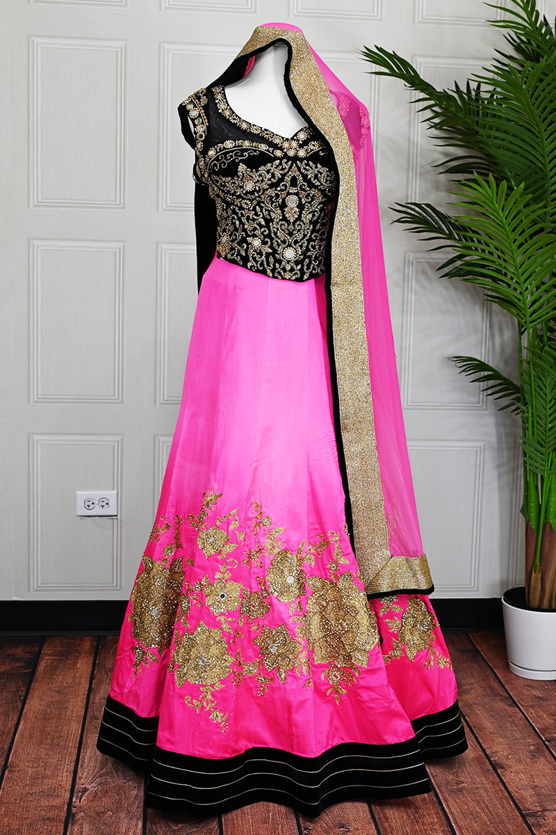 Pink Lehenga and Dupatta with Black Blouse