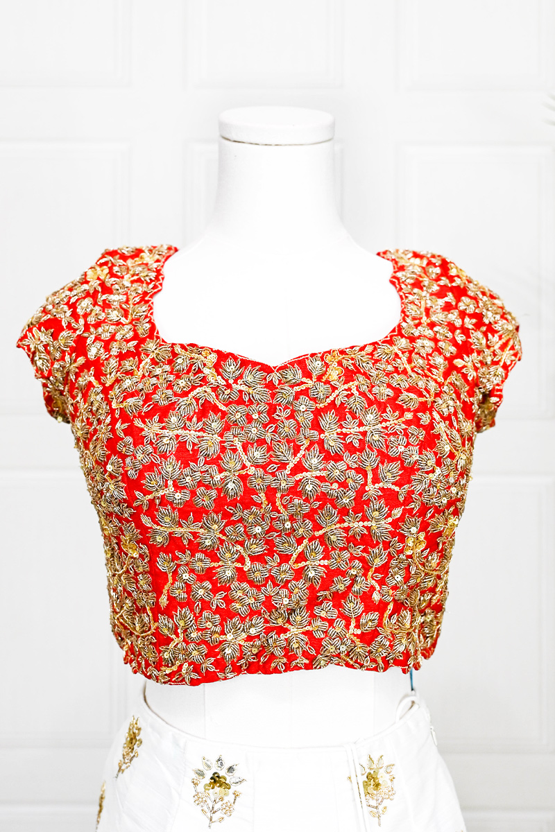 Red & White Lehenga Choli - Image 3