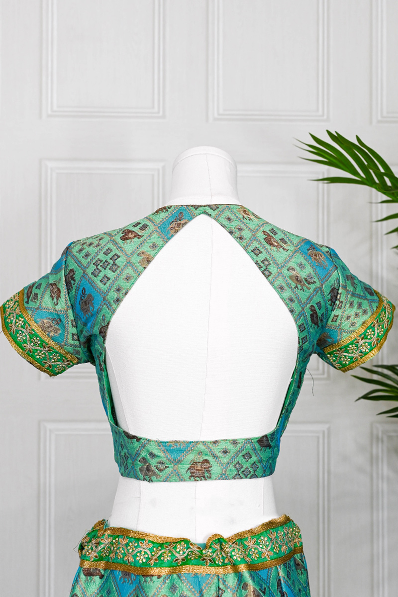 Banarasi Pink Dupatta and Teal and Sea green dupatta Brocade Lehenga Choli - Image 3