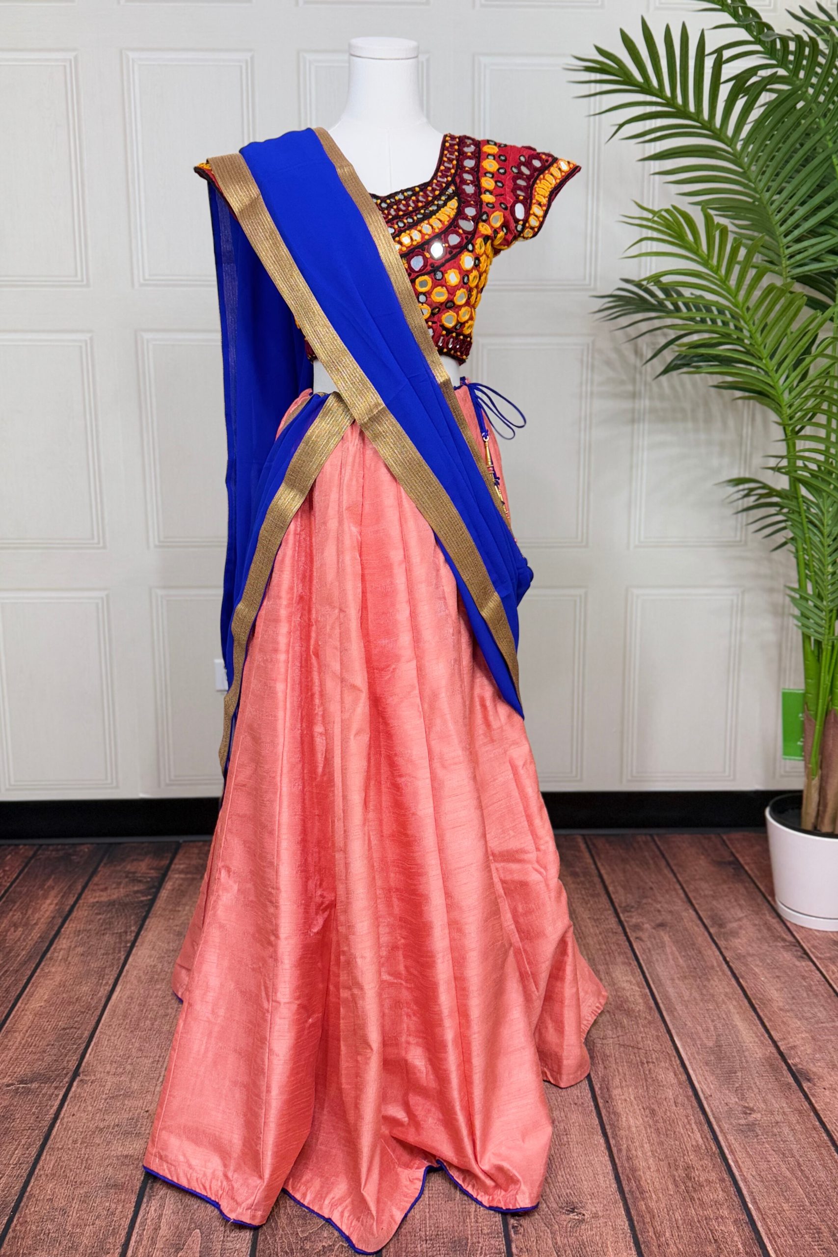 Peach & Blue Navratri Lehenga Set