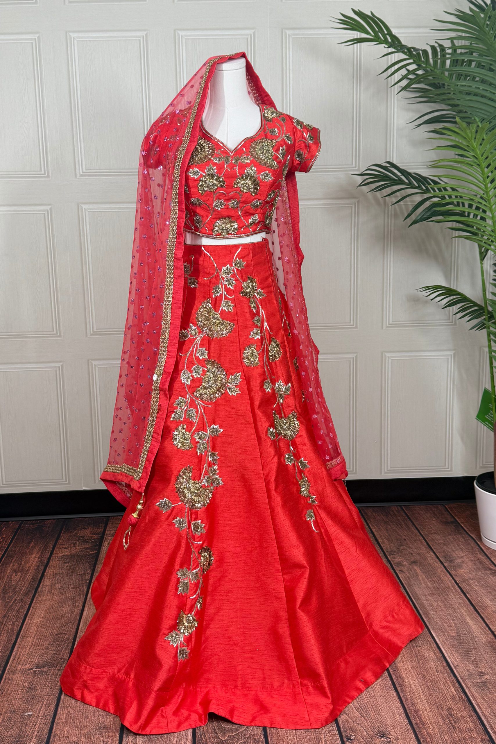 Red Lehenga Set with Sequin & Zari Work