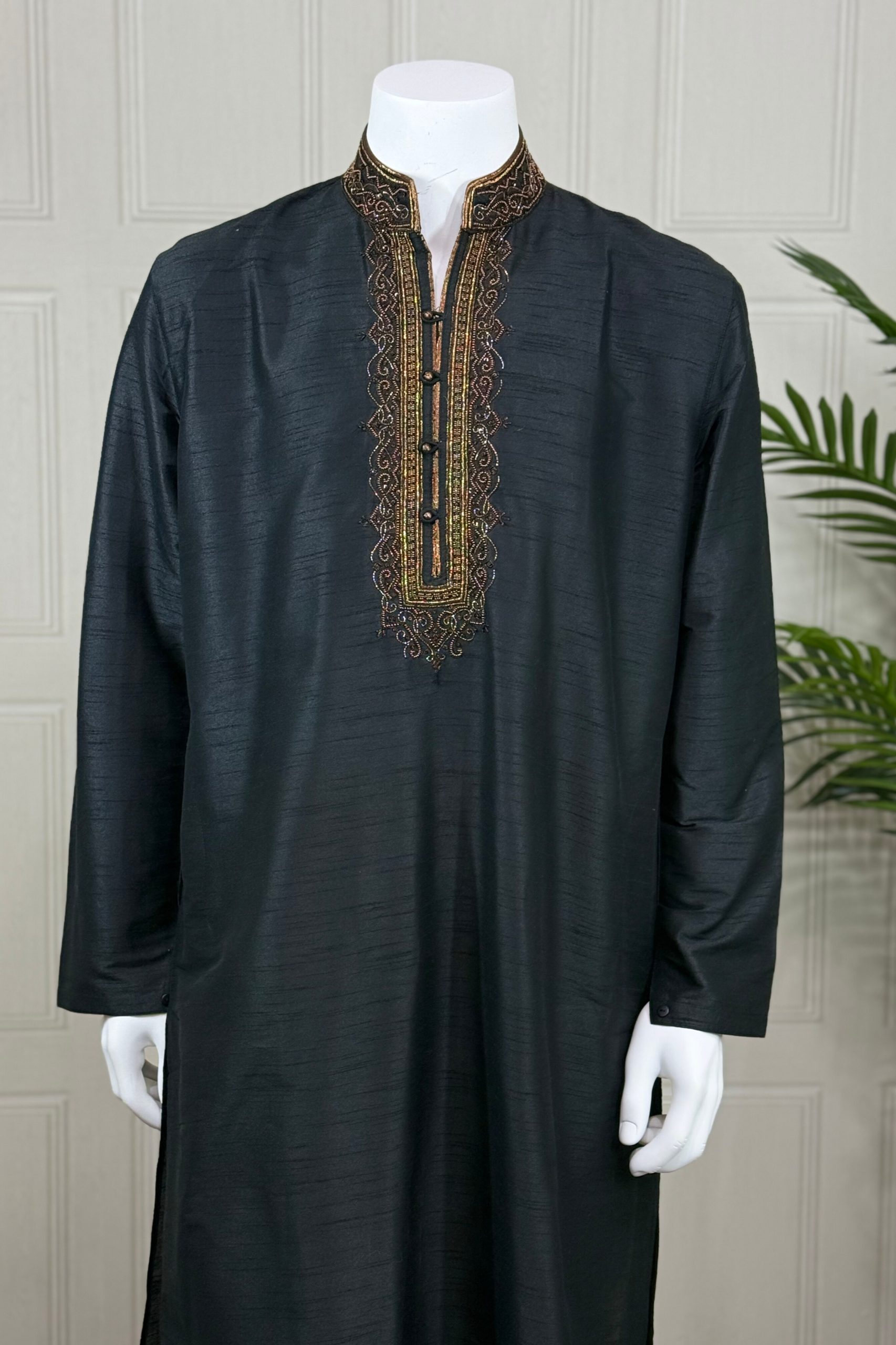 Beaded Black Kurta for Men - Image 2