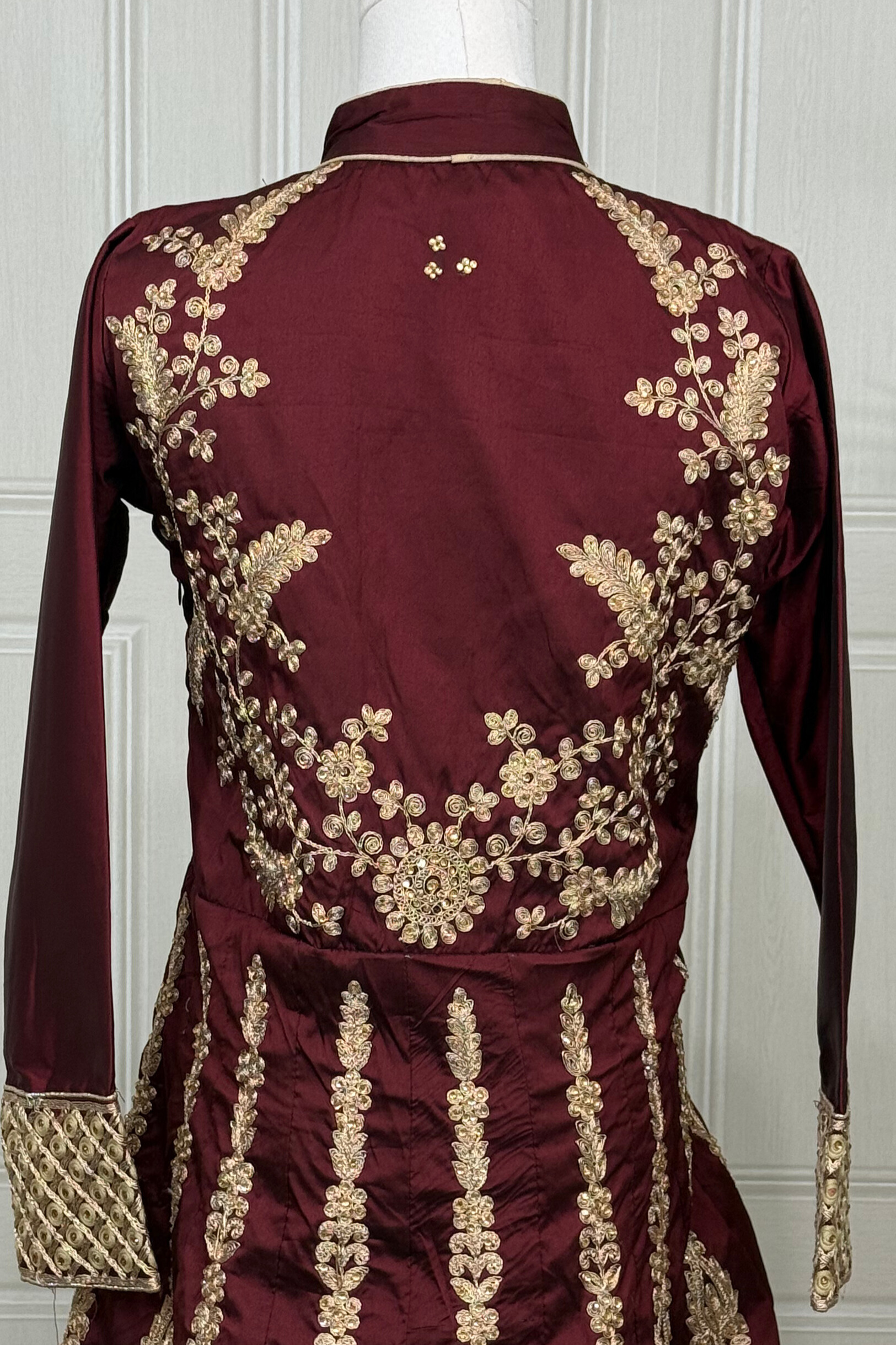 Maroon Zari & Thread Embroidered Anarkali - 3 Piece Silk Set - Image 2