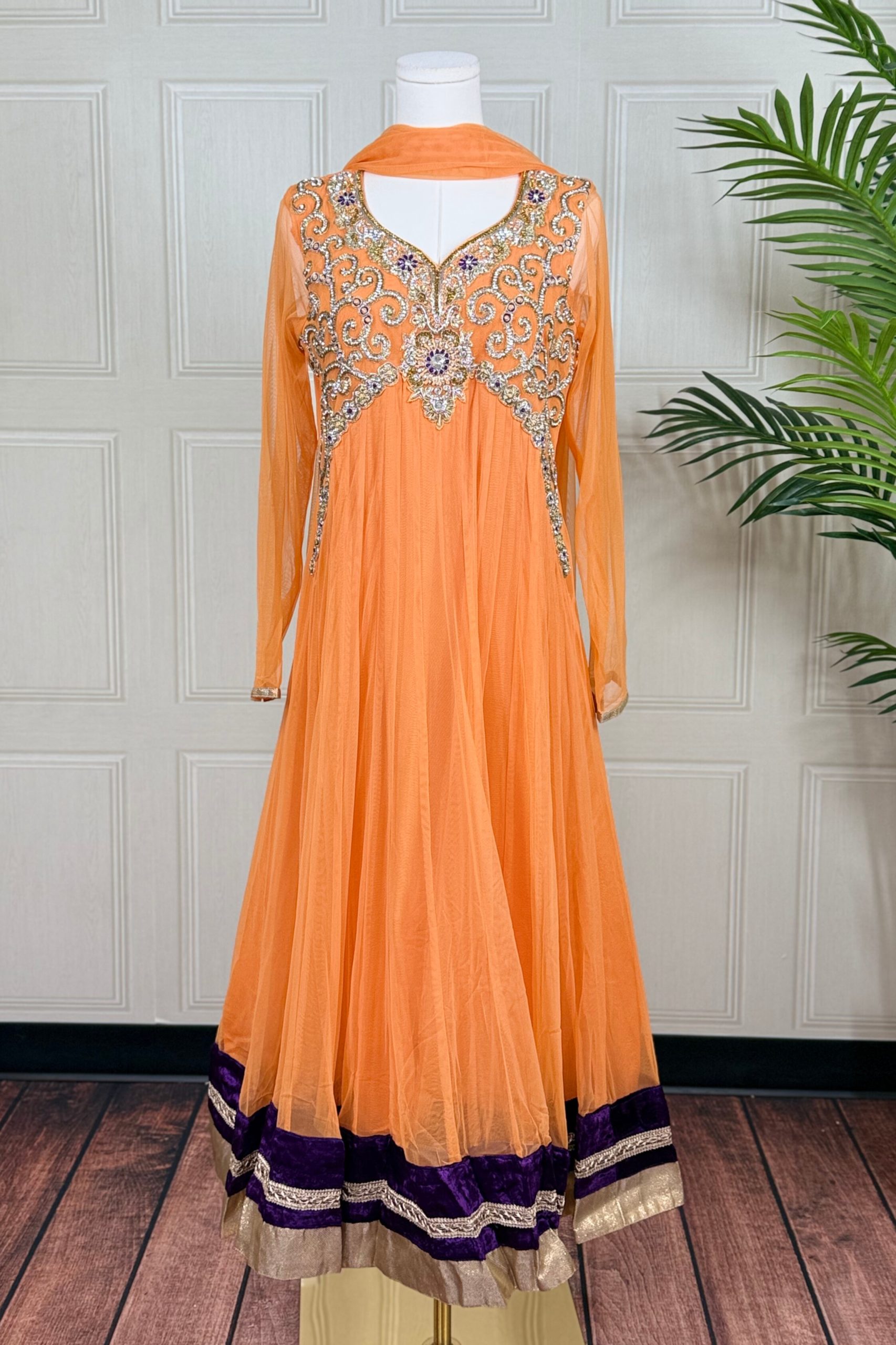 Orange Glow Stonework Anarkali