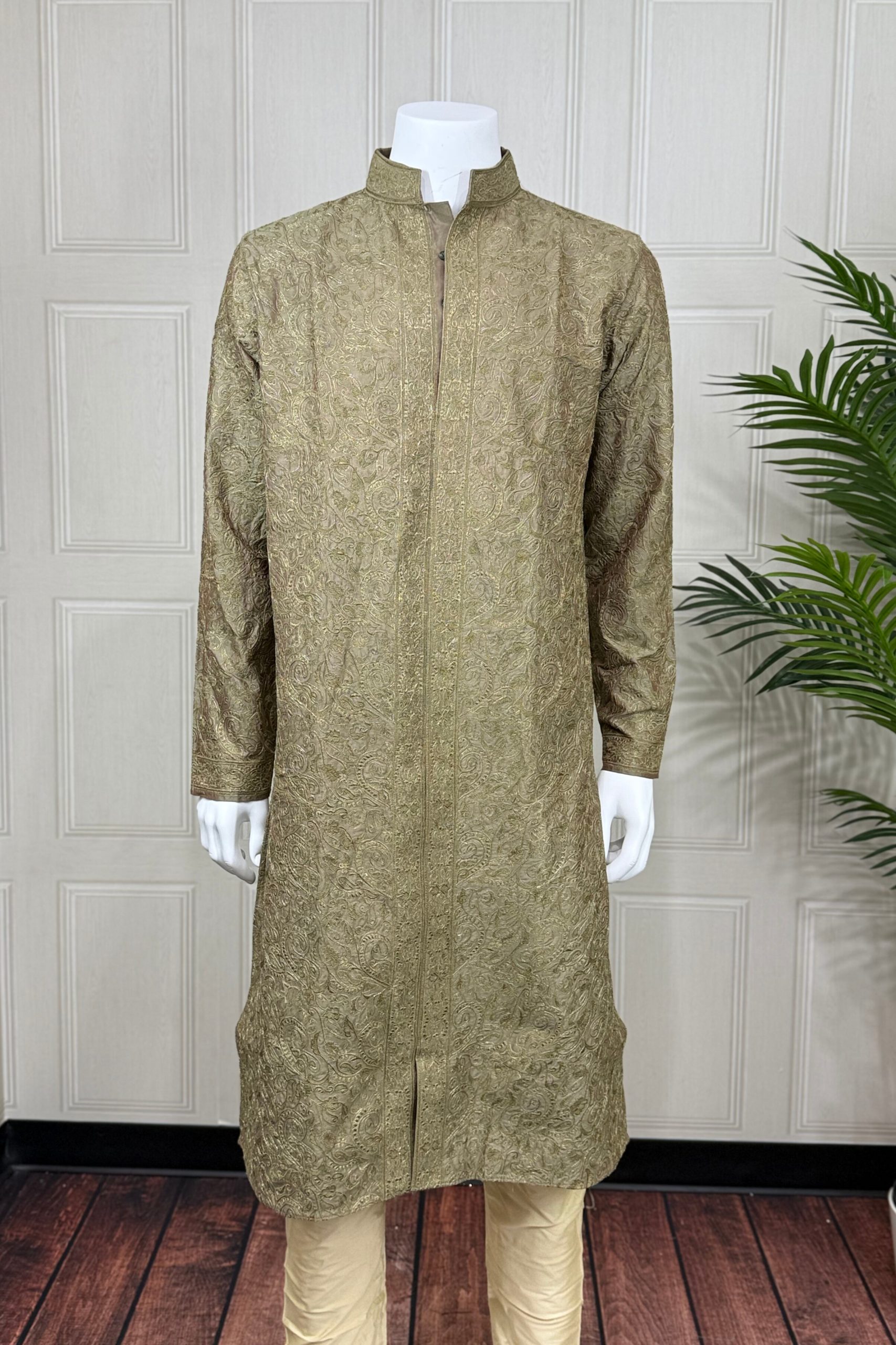Metallic Thread Olive Kurta Set
