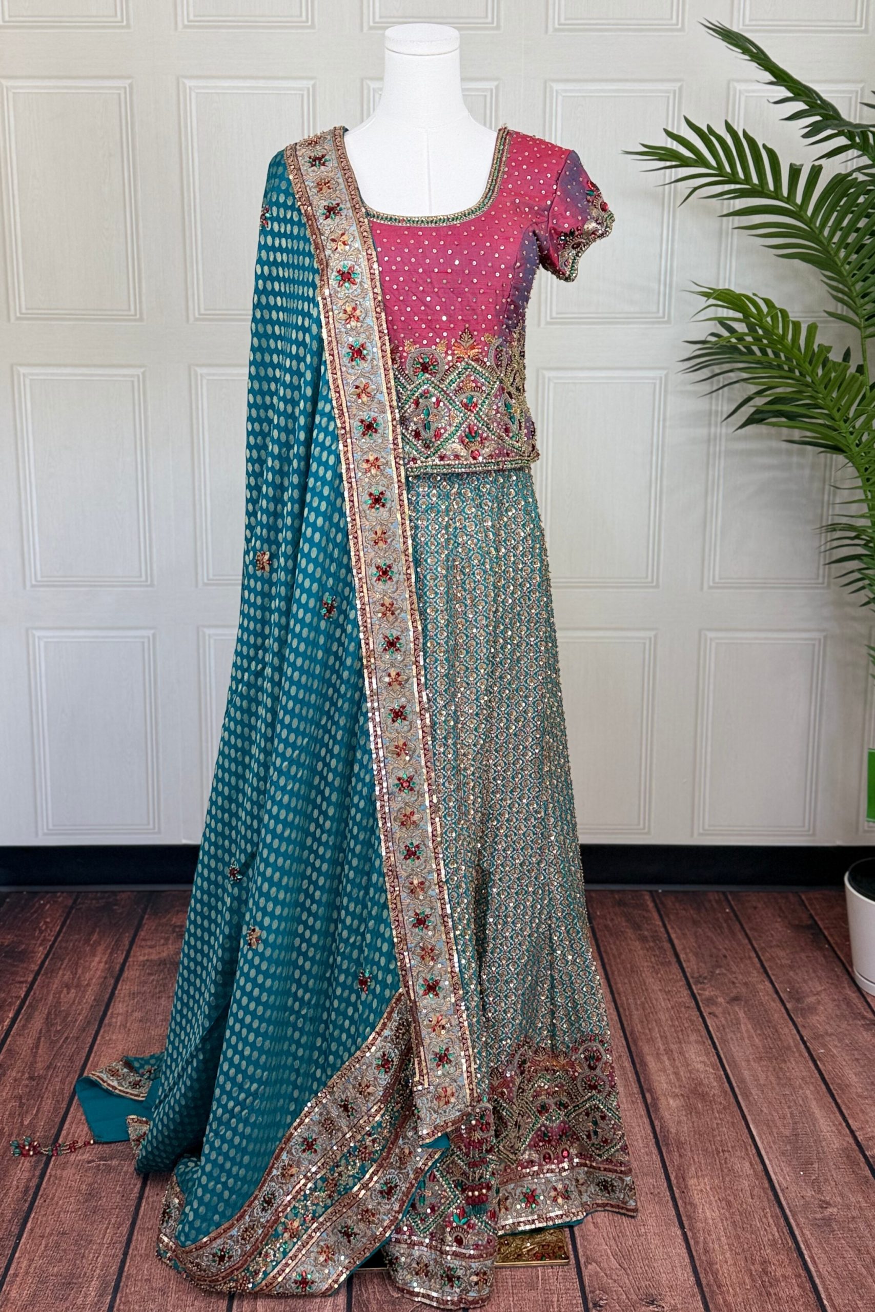 Red Teal Royale Lehenga