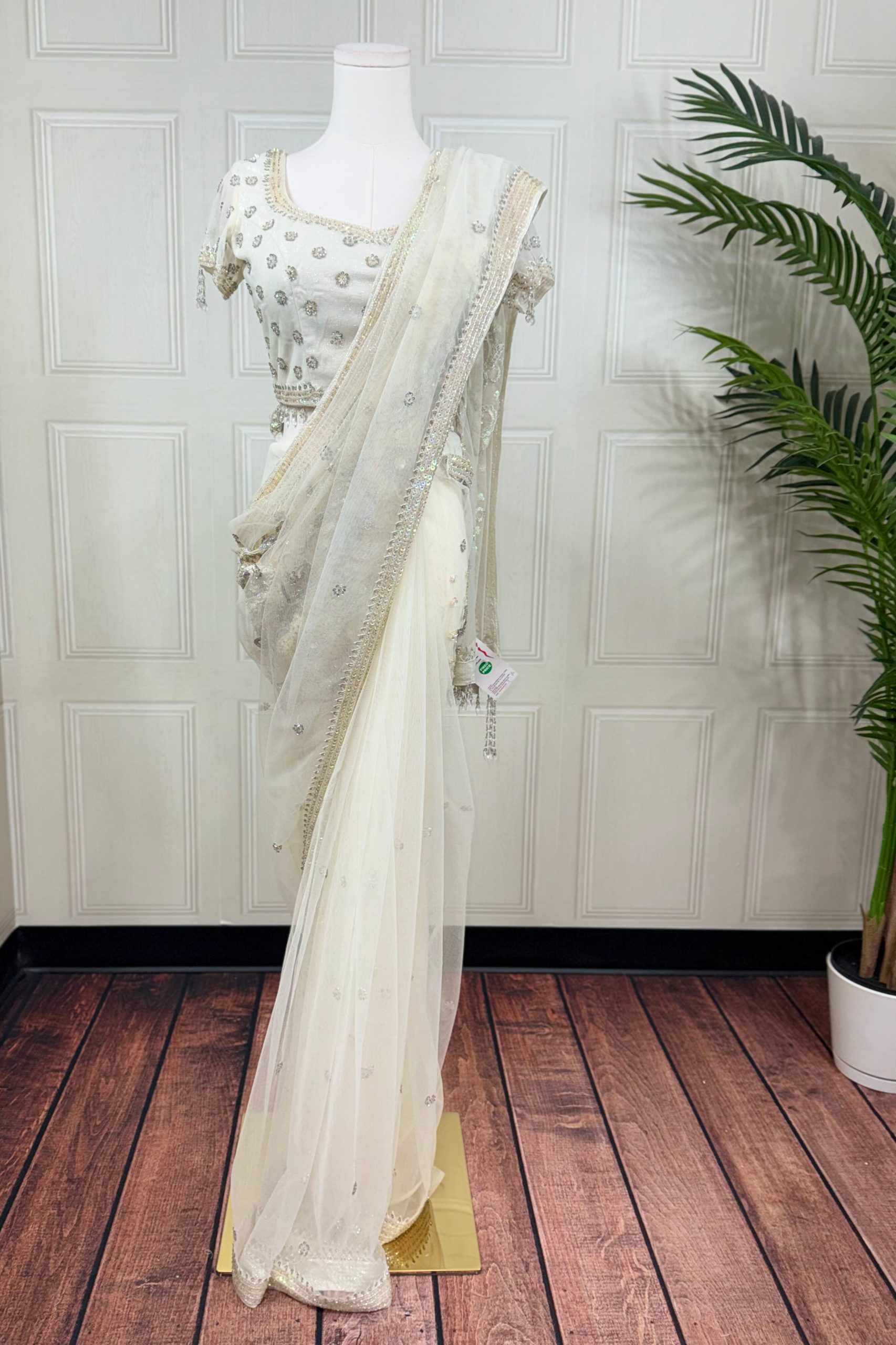 Elegant Ivory Saree with Silver Embroidery